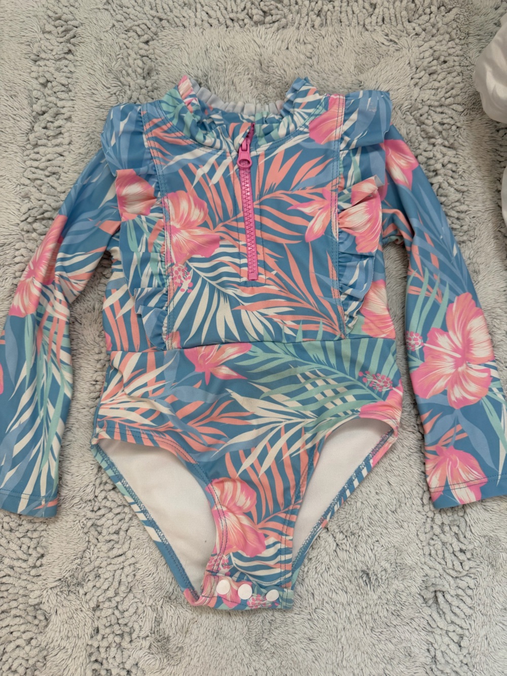 Tommy Bahama Girls Floral Rashguard Swimsuit - Blue & Pink